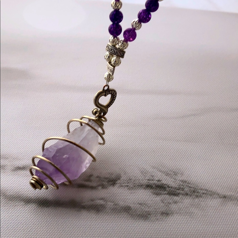 💜 “Purple Rain”Hand Crafted Beaded Necklace & Wire-Wrapped Amethyst Pendant